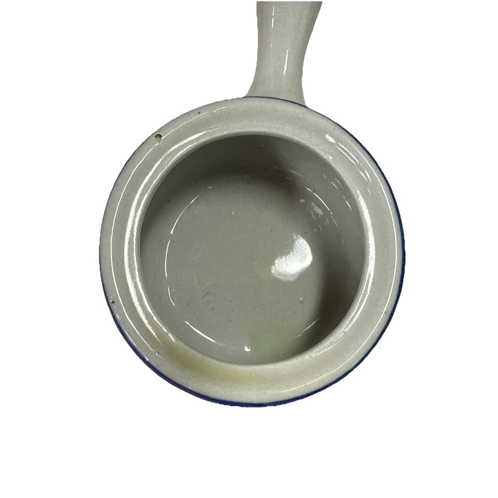 VTG Stoneware Crock French Onion Soup Cream & Blue‎ with Handle Six Pieces